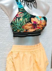 One Side Shoulder Floral Bikini 👙 Top