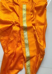 Traditional Orange Dhoti with Gold Trim