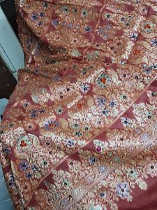 GentlyUsed MustardTusserSilk Saree withFloralBlous