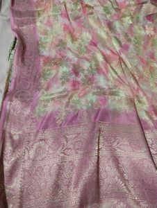 Pink Floral Silk Soft saree