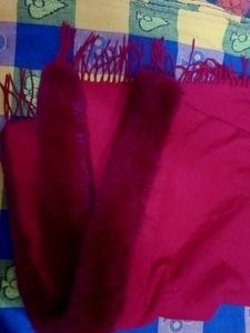 Red Scarf with Faux Fur Trim