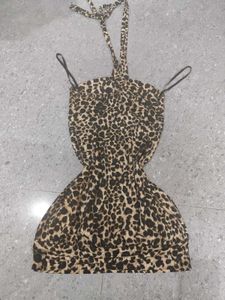 90s Inspired Y2k Leopard Print Halter/Neck Tie Top