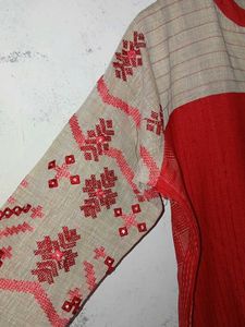 Red and Greyish Brown Kurta