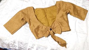 Golden Blouse with Bow Back Design 🎀