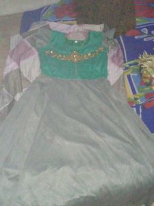 Elegant Green & Grey Embellished Dress