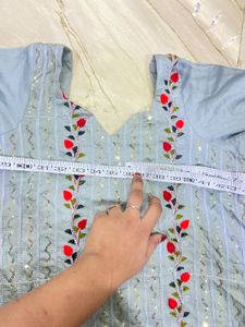 Powder Blue Floral Embroidered Salwar Kameez