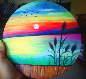 Sale 🤩 Wood MDF Acrylic Sunset Painting