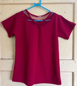 Burgundy Mesh Yoke Top
