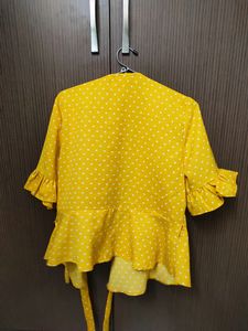 Harpa Yellow Wrap Top | Polka Dot Print | Size 38