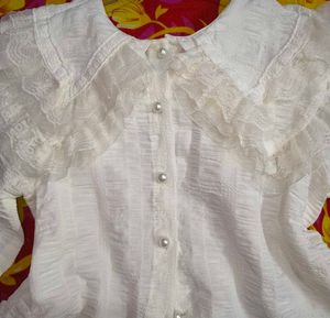 White Ruffle Collar Blouse