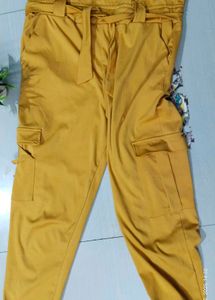 Mustard Tie-Waist Cargo Pants