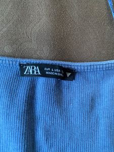 Zara Blue Ruched Long Sleeve Top