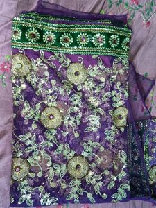 Purple Sequin Saree with Blouse
