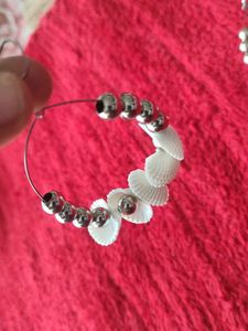Set Of 2:- Shell Beaded &amp; Golden Stone Earrings