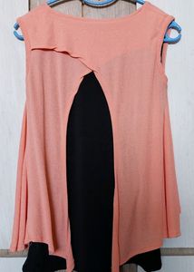 Women Peach And Black Western Top