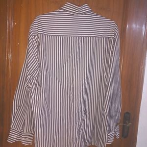 Allen Cooper Striped Black And White Shirt
