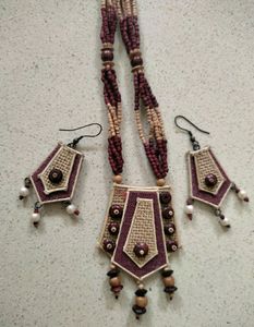 Boho Burlap Necklace & Earring Set