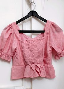 Pink Puff Sleeves Peplum Top🌸💌
