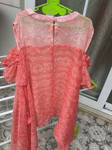 Peach Floral Cold Shoulder Top