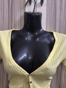 Lemon Ribbed Button Cardigan Top