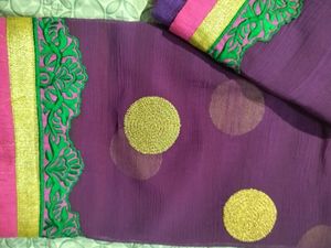 Elegant Purple &amp; Pink Saree with Embellishments