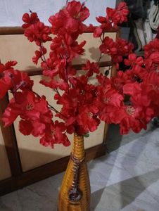 Vintage  Vase with Red Flowers