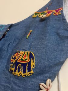 DESIGNER DEMIN HANDWORK BLOUSE WITH BELT