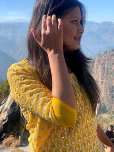 Yellow Embroidered Kurti Combo