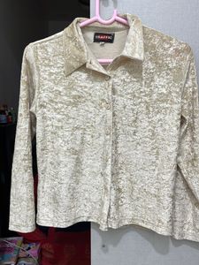 Traffic Beige Velvet Button-Down