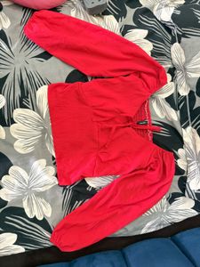 Red Smocked Off-Shoulder Top
