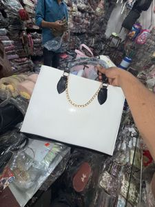 White Handbag w/ Gold Chain