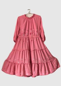 Pink Tiered Dress with Floral Hand Painting