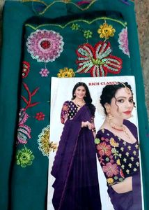 Emerald Levender Embroidered Saree