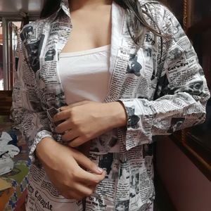 Newspaper Print Shirt For Women