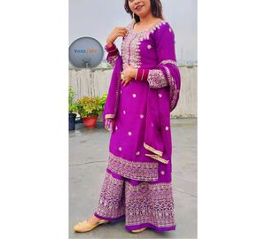 Purple Embroidered Kurta Set