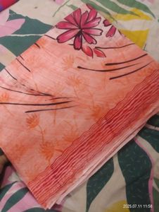 Pure Crepe Orange Floral Print Saree