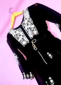 Embroidered Black Mini Dress