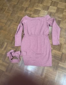Revamped dusty rose off-the-shoulder mini dress