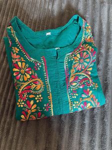 Green Embroidered Kurta