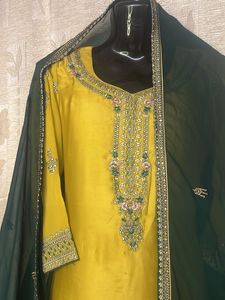 Yellow &amp; Green Embroidered Salwar Kameez