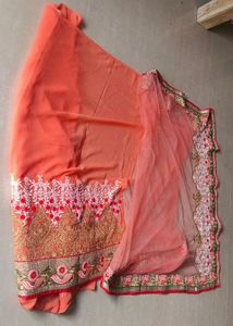 Orange &amp; Gold Half Net and Georgette Saree