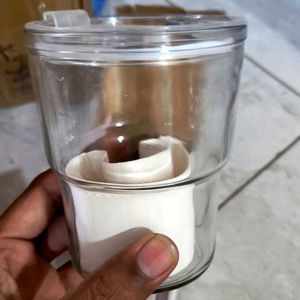 Stylish 400ml Glass Mug with Straw - White Sleeve