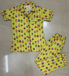Yellow Pajama Set with Graphic Print