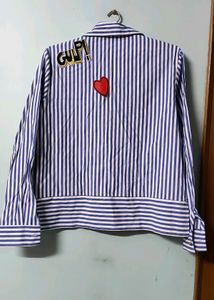 Striped Patch Button-Down Shirt