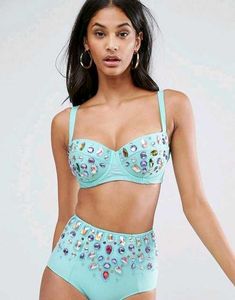 Embellished Bikini Top & Bottom Set