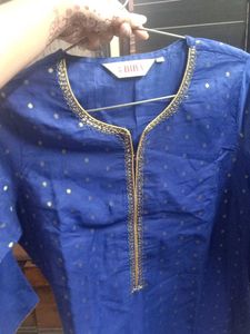 Blue kurti with gold polka dots