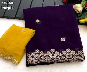 Purple Embroidered Saree