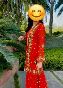 Orange & Gold Embroidered Indian Outfit