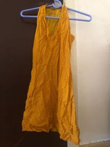 Printed Mustard Halter Neck Kurta🏵️