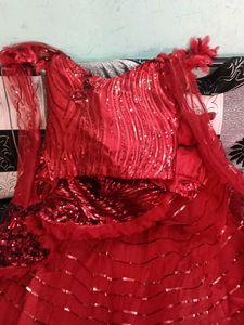 Red Sequin Skirt And Top Lehenga